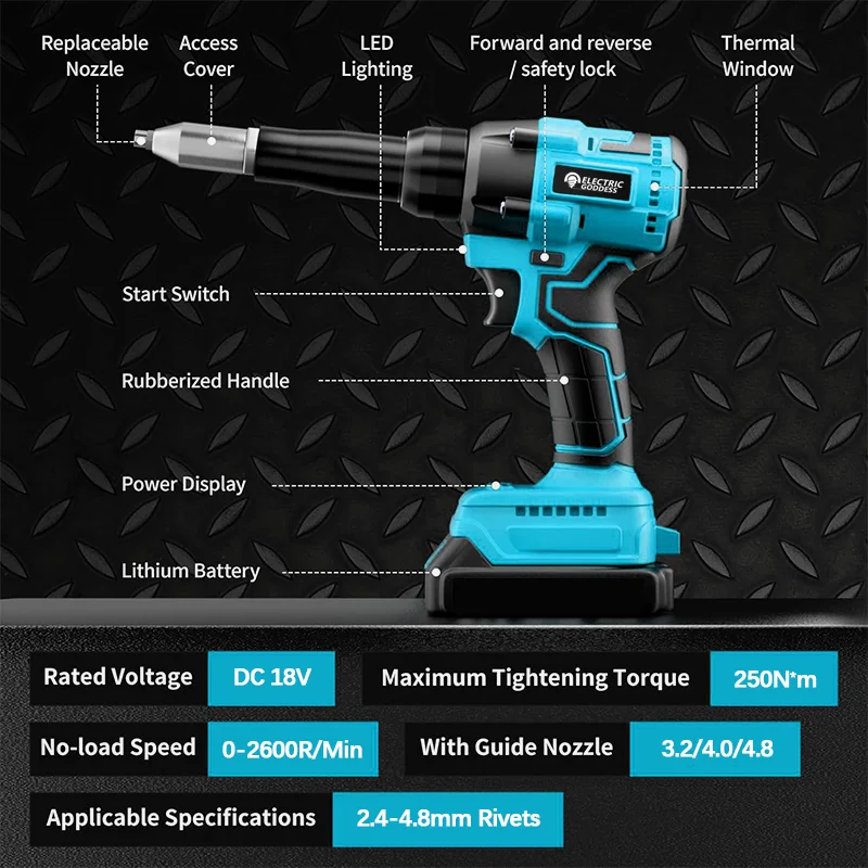 2.4-2.8mm 10000N Cordless Blue Rivet Gun Compact Design Brushless Motor Lithium Electric Drive For Makita 18V  Battery Pins