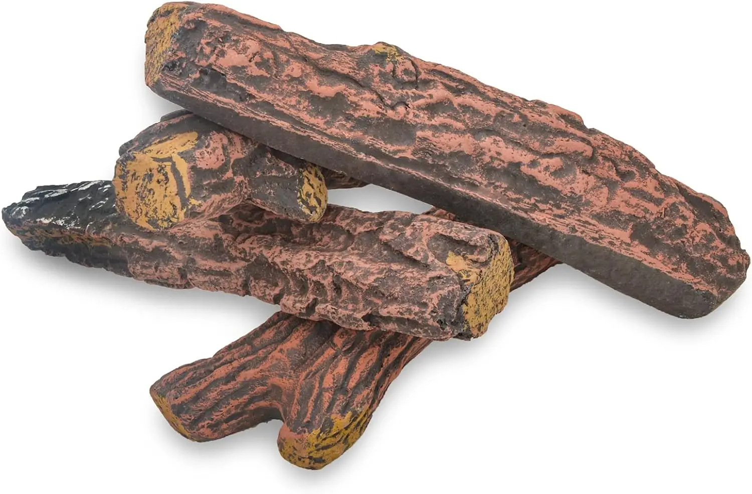 4-Piece Ceramic Wood Logs for Ventless, Gel, Ethanol, Electric, Gas, Propane Fireplaces & Fire Pits