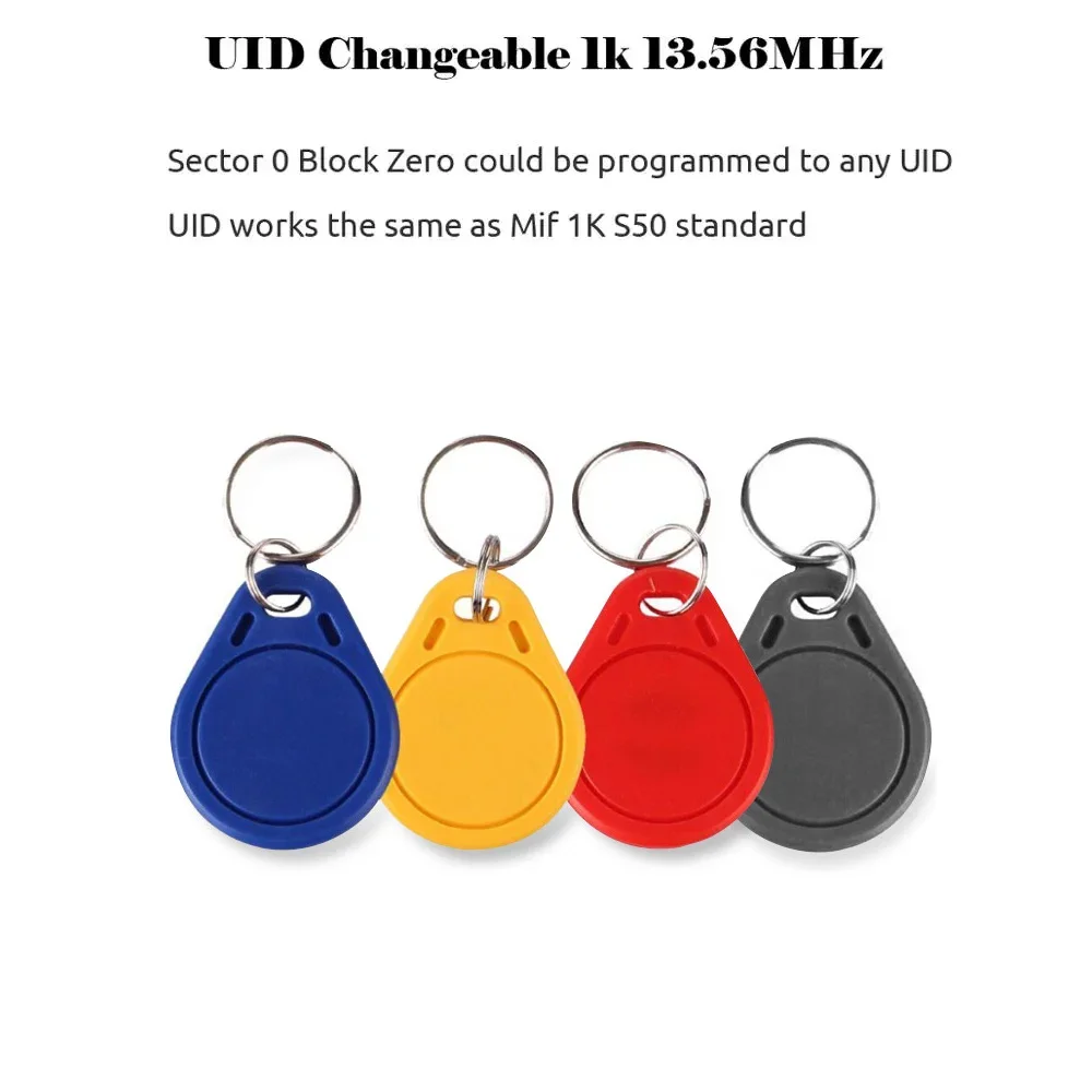 Imagem -02 - Mutável Smart Keyfobs Key Tags Fob Uid Clone Cartão ic Gravável Controle de Acesso 1k S50 1356 Mhz Bloco Sector Pcs