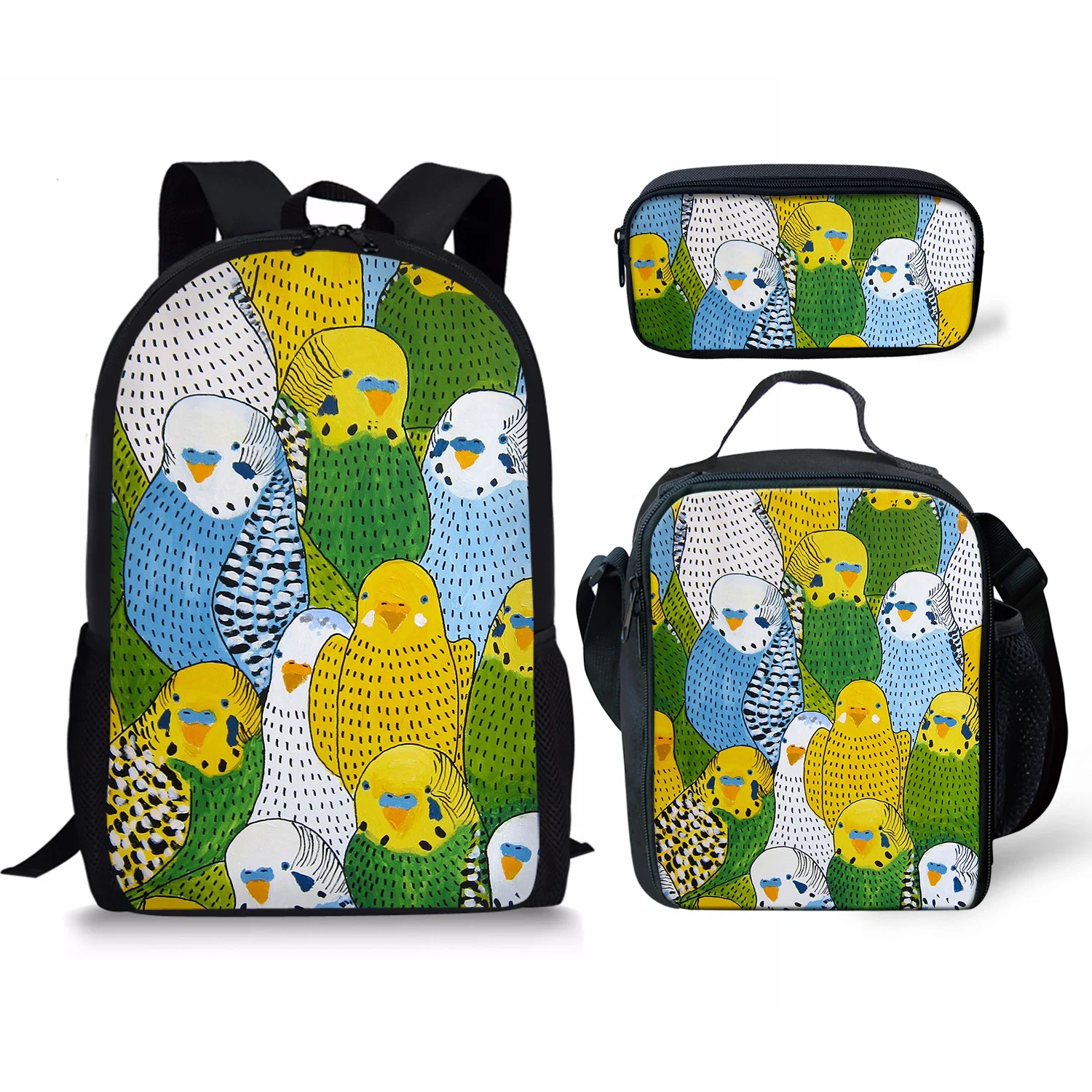 Popular Youthful Colorful Parrot 3D Print 3pcs/Set Student Travel bags Laptop Daypack Backpack Lunch Bag Pencil Case