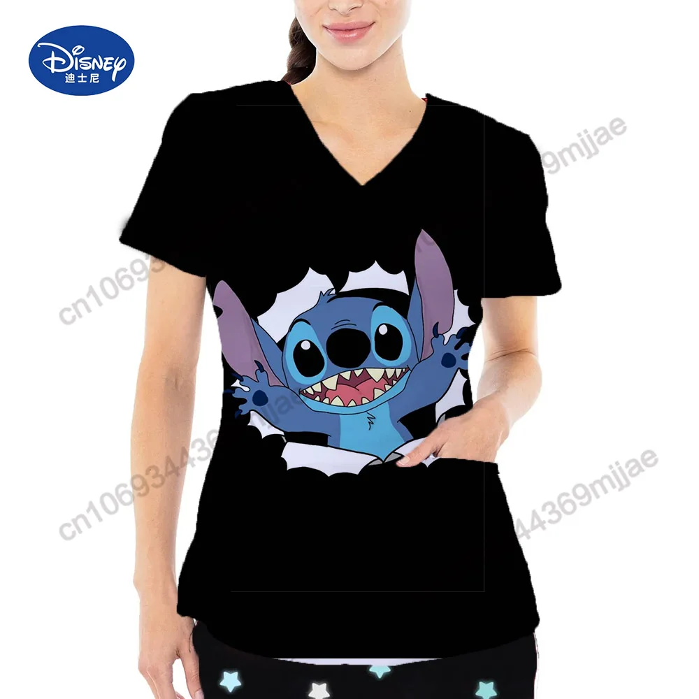 Uniforme de enfermeira Disney feminino, camiseta gráfica feminina, tops de bolso, roupas de verão, Y2K, Kpop, Yk2, 2023