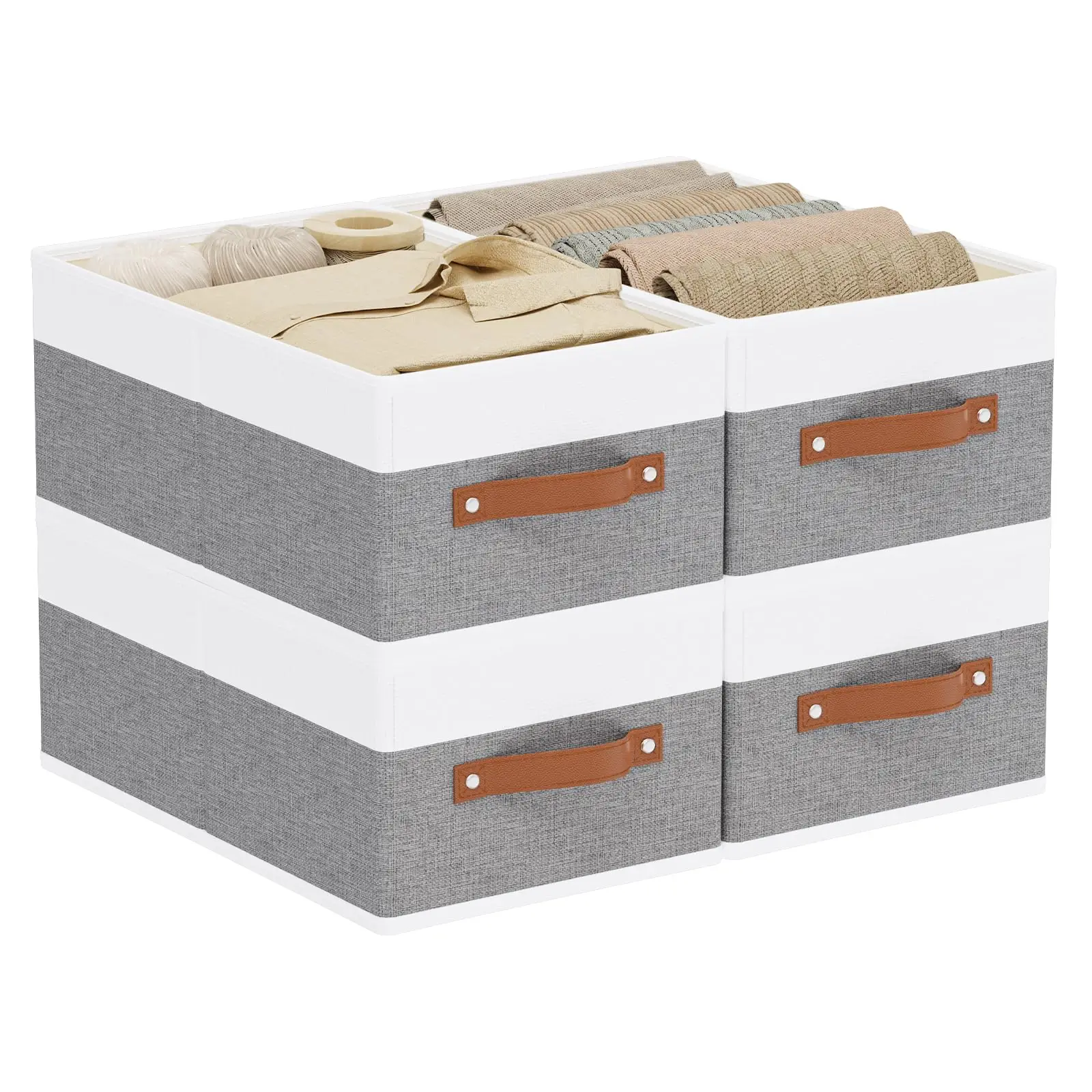 Clothes Storage Boxes Rectangle Glossy Space-Saving Closet Organizers Handles Versatile Design 10-20L Capacity Gray/White