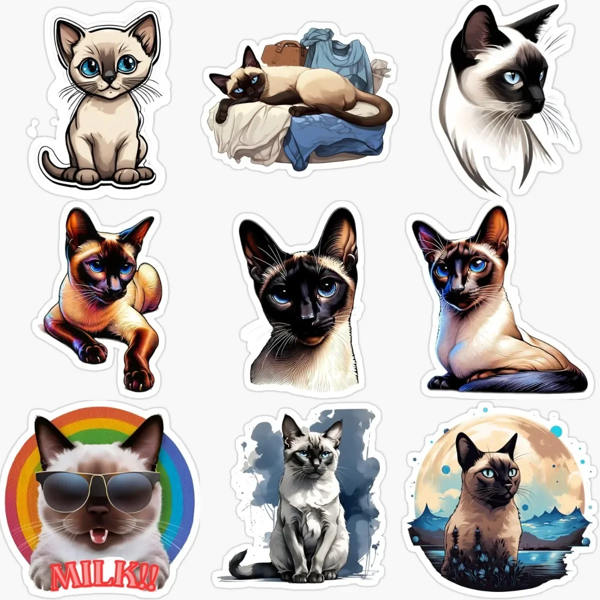 

Creative Siamese Cat Pets PVC Personalized Sticker Decorate for Car Fridge Table Door Wall Van Bicycle Window Decal