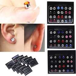 24Pcs/Set Magnetic Non-Piercing Clip Round Rhinestone Stud Earrings Jewelry