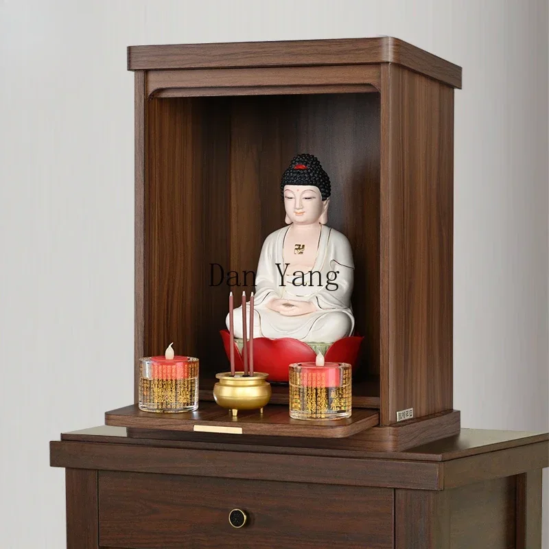 YJ Solid wood Buddhist niche with door Modern simple wall-mounted offering to the God of Wealth Guanyin cabinet Shrine table