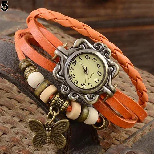 Women's Casual Vintage Multilayer Butterfly Faux Leather Bracelet Wrist Watch Ladies Female Clock Montre Femme Relogios 2024 Hot