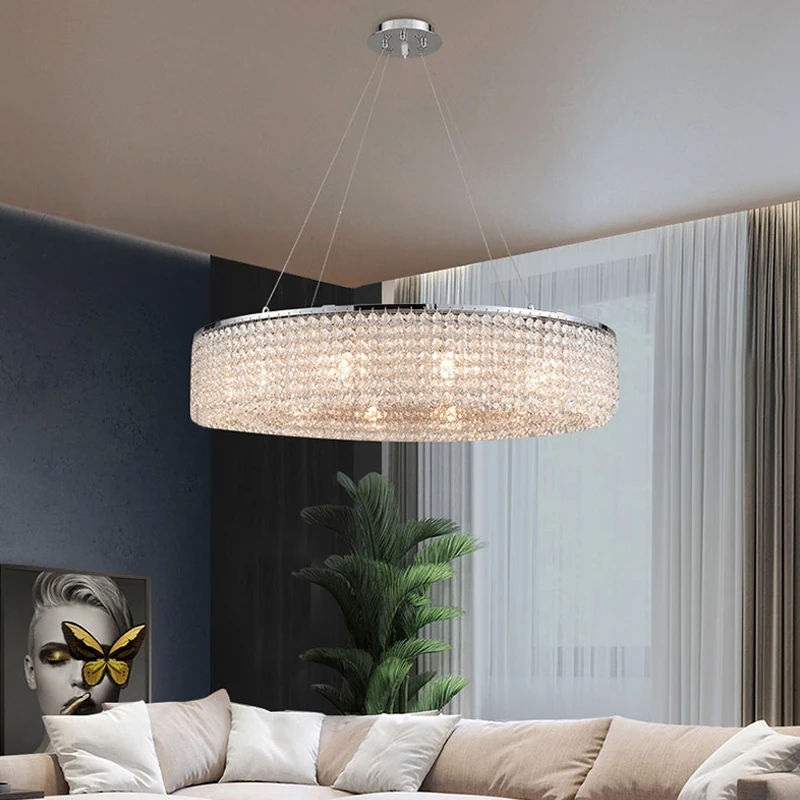 

Simple Led Living Room Chandelier Modern Crystal Hanging Lamp Luxury Round Gold/Chrome Indoor Lighting Home Decor Cristal Lustre
