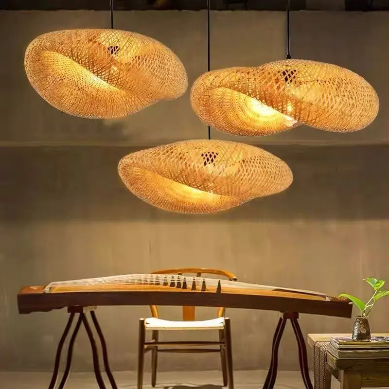 

Винтажный подвесной светильник в стиле ваби-саби из бамбука и дерева, светодиодный, ручной работы, креативная лампа для гостиной, декоративная люстра для дома