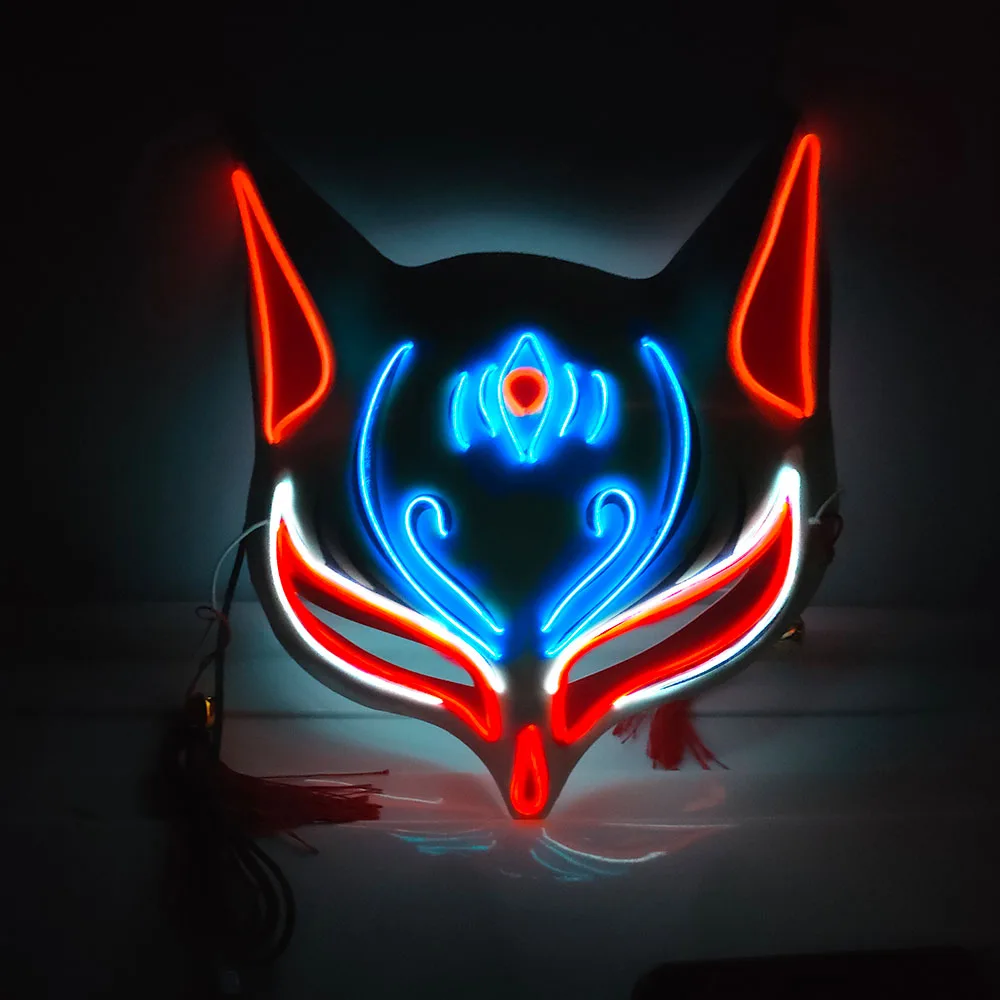 Fox Rabbit Halloween LED Cute Face Mask Party Horror Cosplay Props Light Up Masque Masquerade