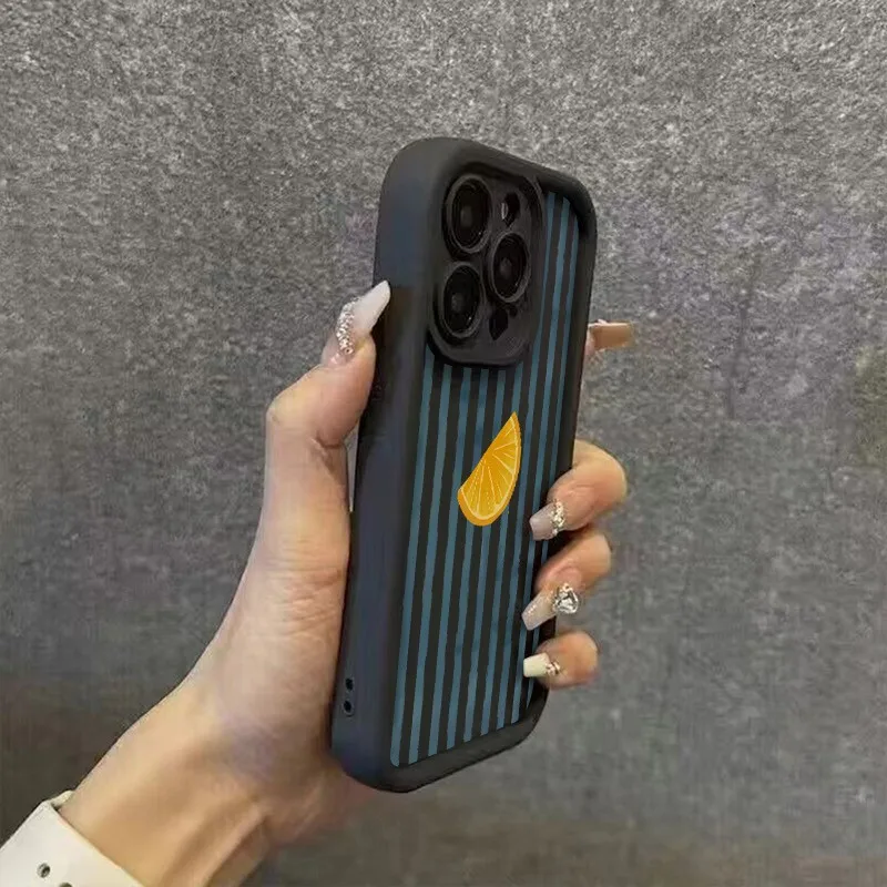 Striped Lemon Slice Pattern Phone Case For iPhone 17 16 15 14 13 12 11 Pro Max XS X XR 7 8 Plus 16E 17 Air Silicone Bumper Cover