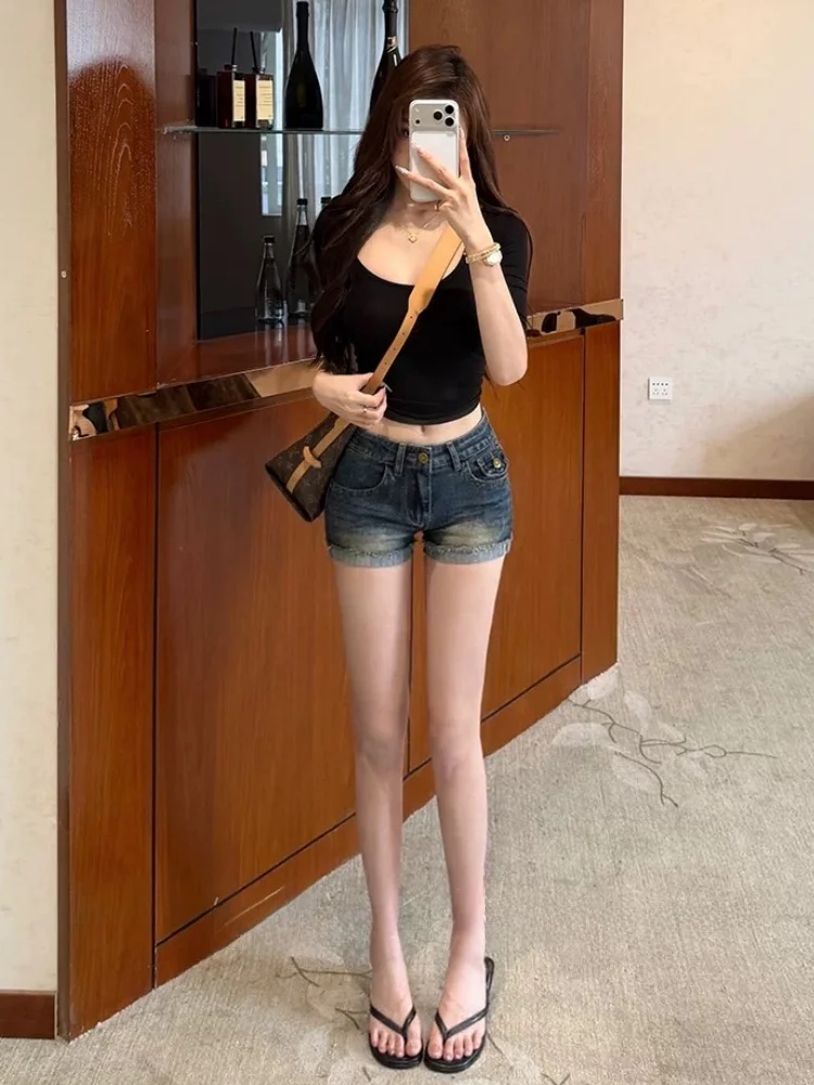 High Waist Slim Fit Stretchy Denim Shorts Pure Desire Sexy Tightening Hip Enhancing Women's Summer Jeans Shorts Butt Lifting
