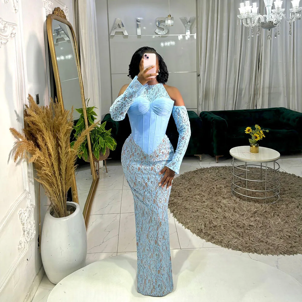 Luxury Nigerian Evening Dresses 2025 Lace Aso Ebi Wedding Party Dress O Neck African Prom Gowns Customized