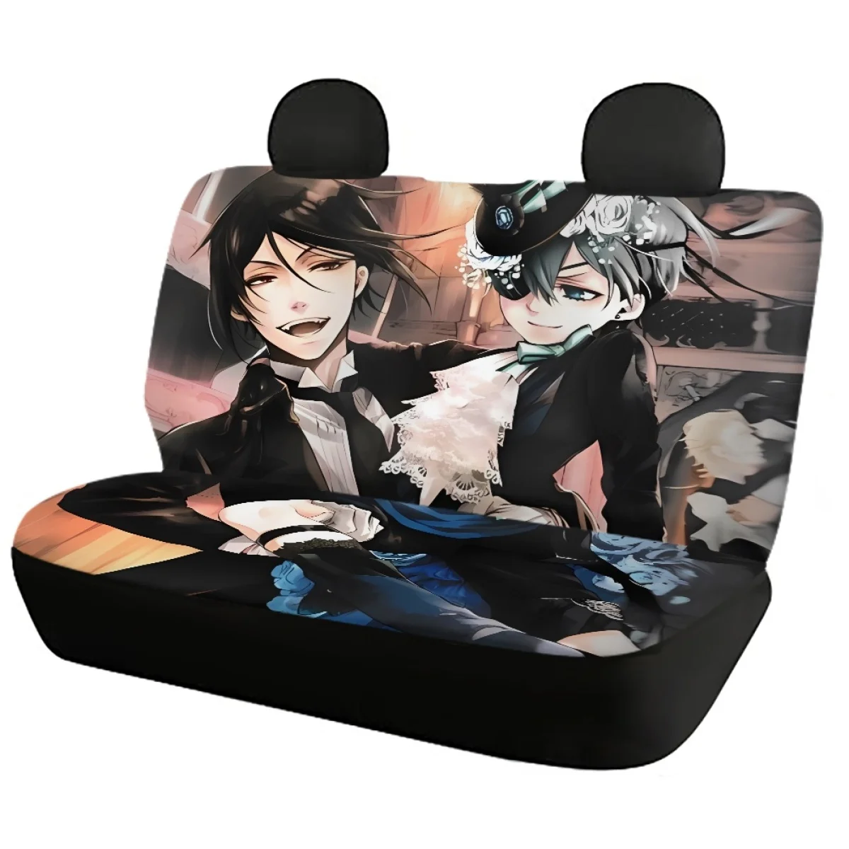 Black Butler Cartoon Pattern Car Seat Cover Fit Most of Women Auto Intorior Decor Safety Belt Cover Steering Wheel Cover 2023