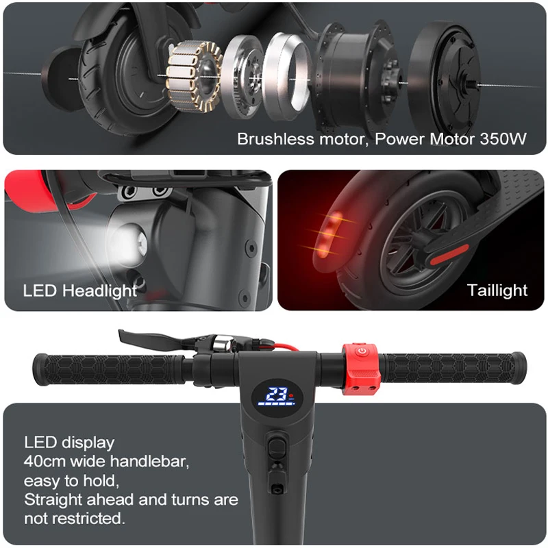 Wholesale Hot Inquiry 6.4Ah Detachable Battery Electric Scooter 350W Motor LED Light Display Disc Brke Smart Scooter For Adults