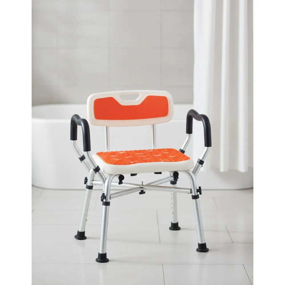 

Регулируемое кресло для душа с мягким сиденьем и подлокотниками, сверхмощная емкость 550 фунтов для пожилых людей и инвалидов