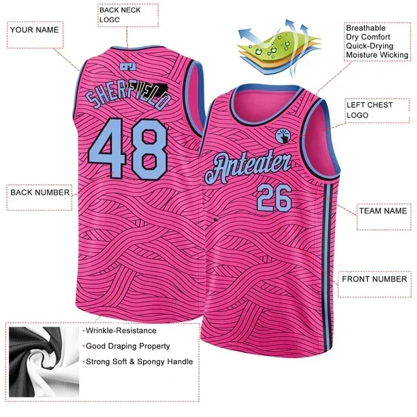 Custom Pink Light Blue-Black Authentic City Edition Basketball J3D Print Team Name Number Vest Game Practice Clothes Adult/Youth