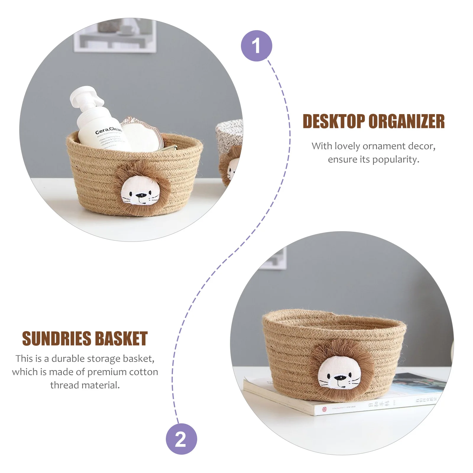 

1Pcs Lovely Ornament Decor Woven Basket Home Organizer for Baby Accessories Shampoo Body Wash Cotton Woven Storage Basket