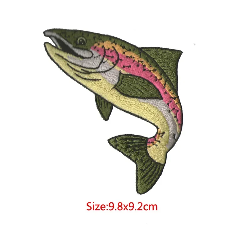 Exquisite Embroidered Patch Dolphin Shark Fishing Emblem Iron on Big Fish Cloth Appliques Thermo Adhesive for Jacket T-shirt DIY