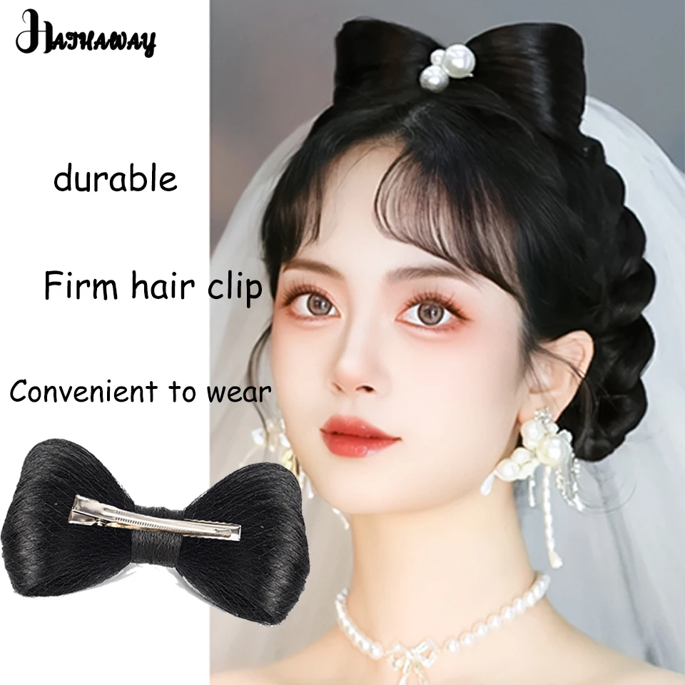 Synthetic Bow Female Wig Hairpin Female Fugitive Princess Headdress Meat Ball Wig Grab Clip