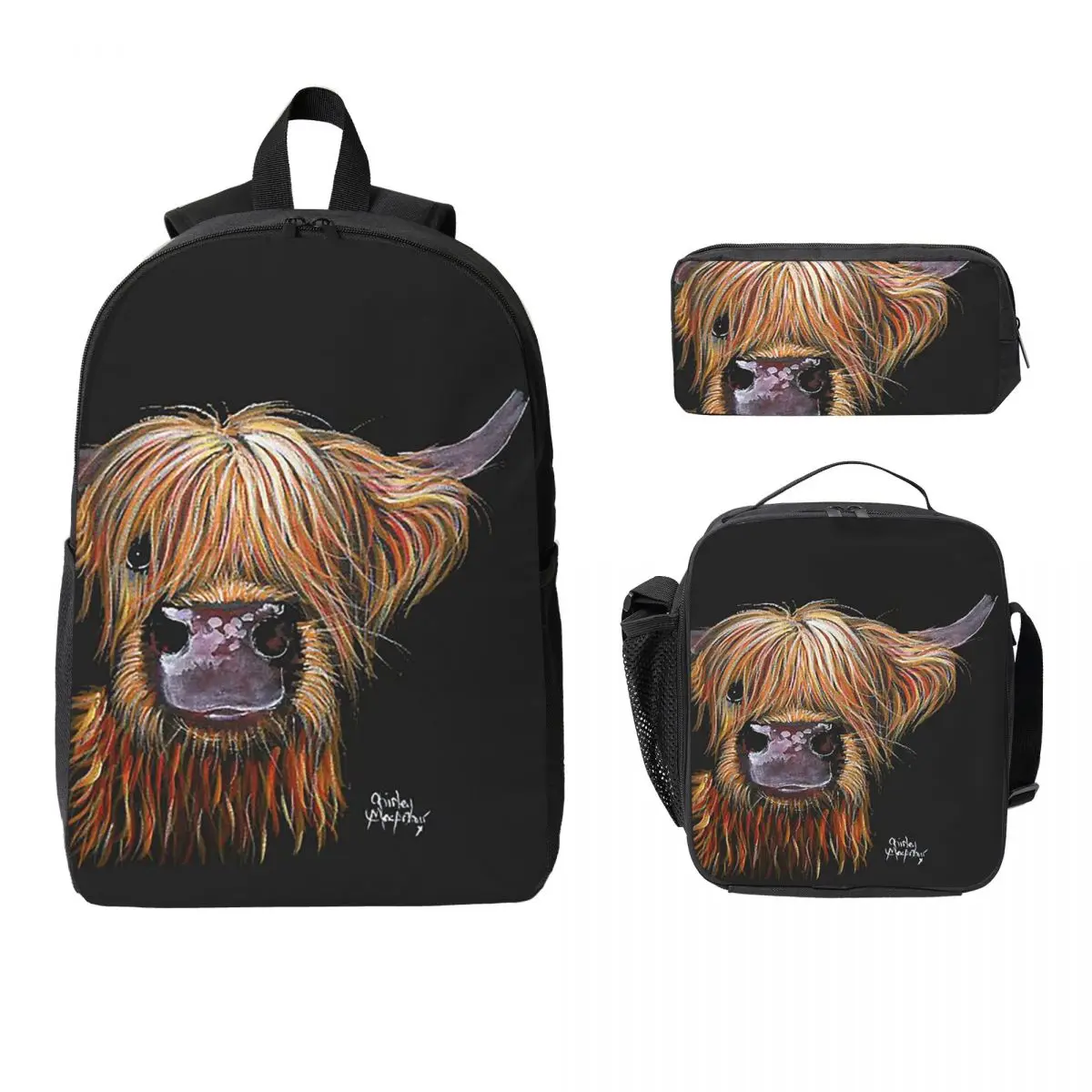 

Scottish Hairy Highland Cow 'henry' By Shirley Macarthu Backpack Boy Girl BookBag School Bag 3ps Insulated Lunch Bag Pencil Case