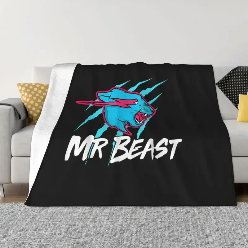 Logo Mr Beast Fanny Tiger coperta in pile primavera autunno traspirante coperte leggere per divano trapunta da ufficio