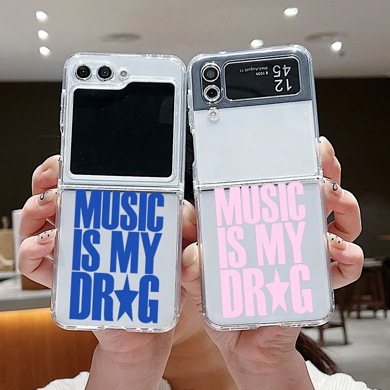 Love Music English Trendy Art Clear Phone Case for Samsung Galaxy Z Flip 7 Flip6 5 4 3 5G Folding Cover for Z Flip7 Flip5 Shell