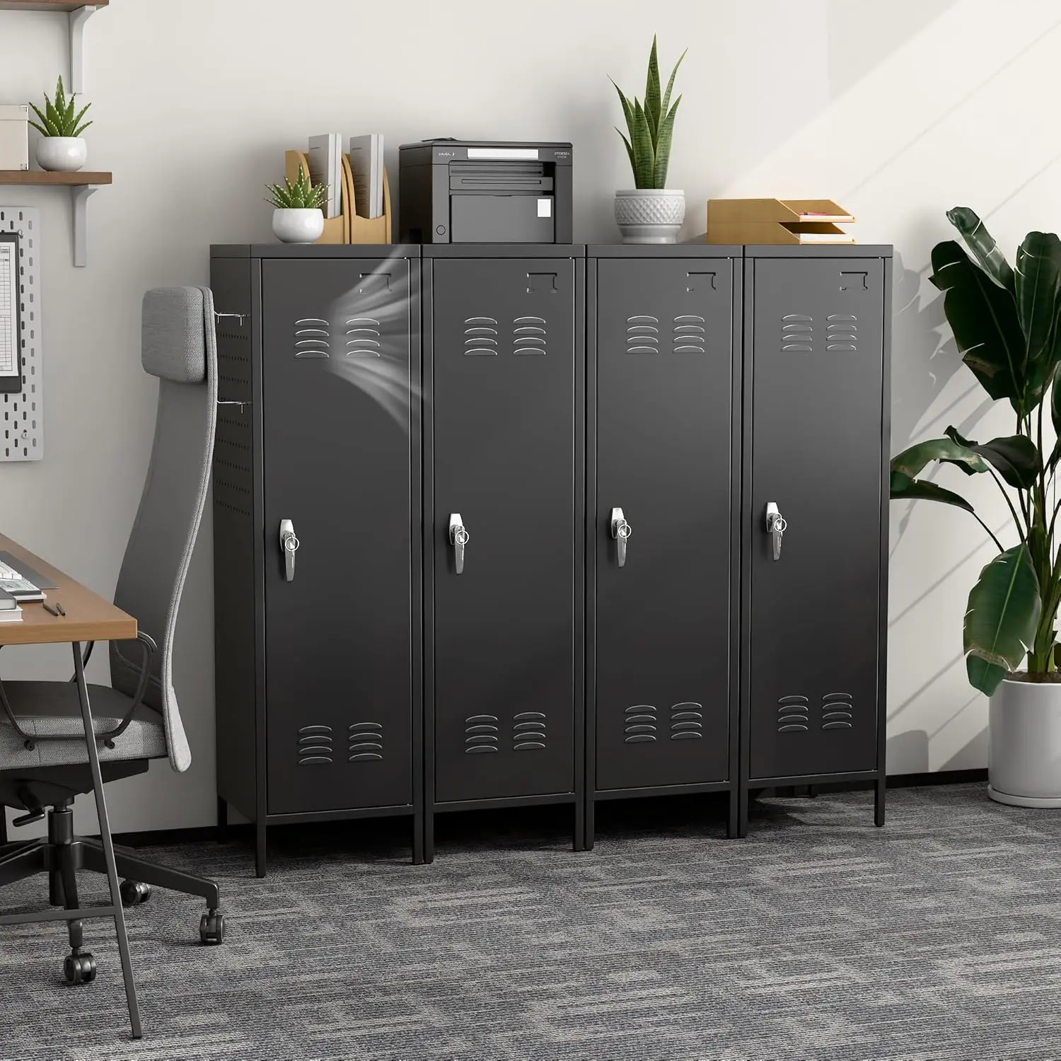 

Metal Lockers with Handle and 2 Pegboard & 5 Hooks for Home,Gym, School, Office,Garage,Black,15" D x 15" W x 54.45" H