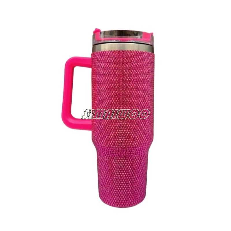 DIY Rhinestone Ice Drink Tumbler Double Layer Vacuum Thermal Insulation Handle Cup Handmade Mosaic Art Bling-bling Shiny Gift