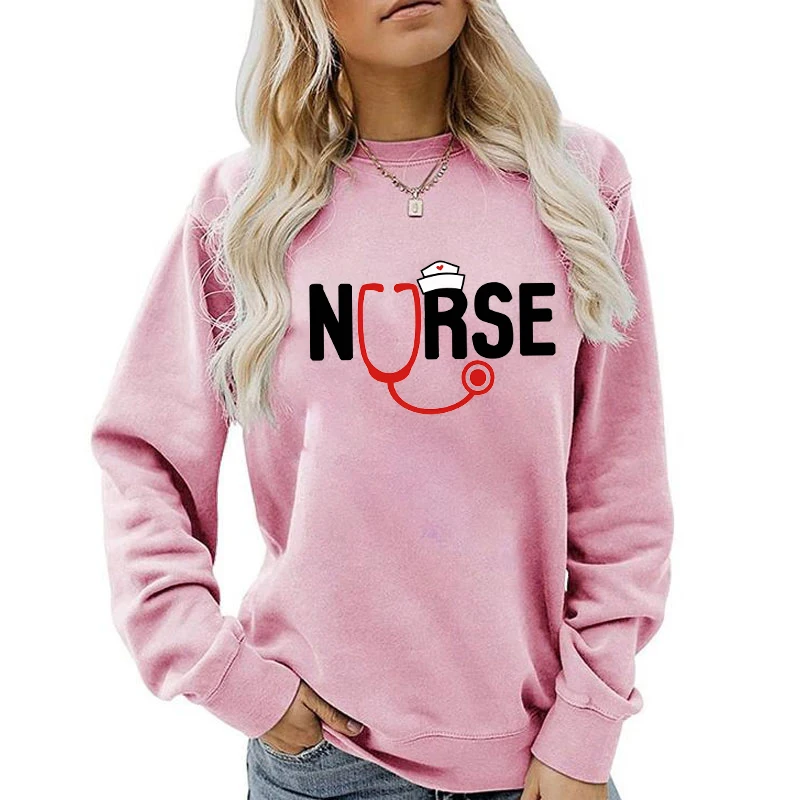 (A+Quality)Women Fashion Nurse Stethoscope Print Sweater For Women Plus Size Funny Long Sleeve Graphic Plus Size Sweatshirt