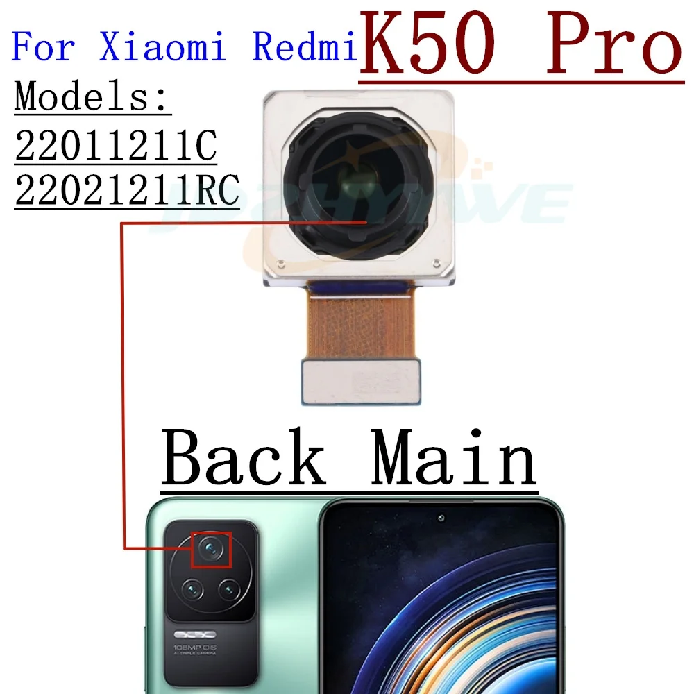 샤오미 레드미 K40 프로 K50 프로 K40Pro K50Pro 용 전면 후면 카메라, 전면 셀카 와이드 매크로, 후면 메인 카메라 플렉스