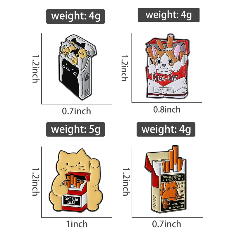 Cartoon Cat Cigarette Box Kitten Enamel Pins Warning Smoking Kills Brooch Backpack Lapel Badges Funny Jewelry Gift for Friends