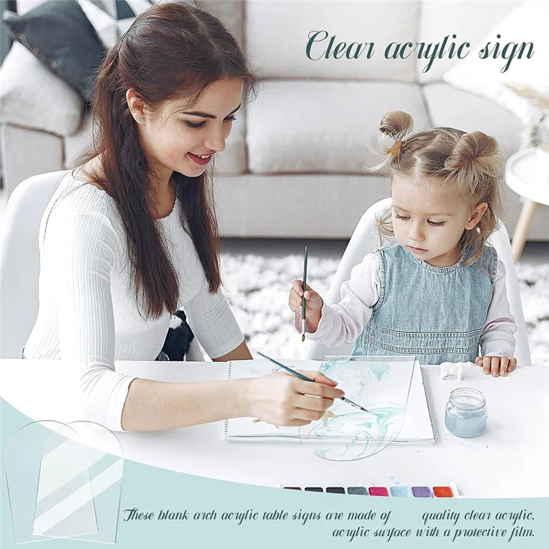 

A20F-5Pcs 5X7 дюймов Пустая прозрачная арочная акриловая вывеска с деревянной подставкой, круглая акриловая пластина, вывеска для сидения, настольные карты