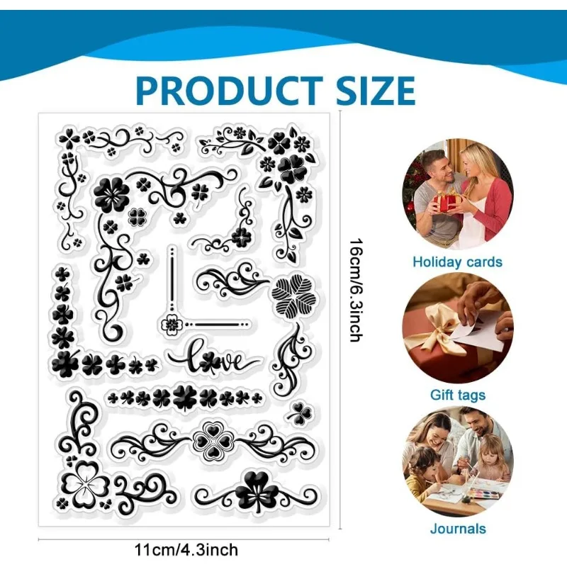 1 pc St. Patrick\'s Day Clear Stamps Silicone Stamps Clover Corner Background Transparent Stamps for St. Patrick\'s Day