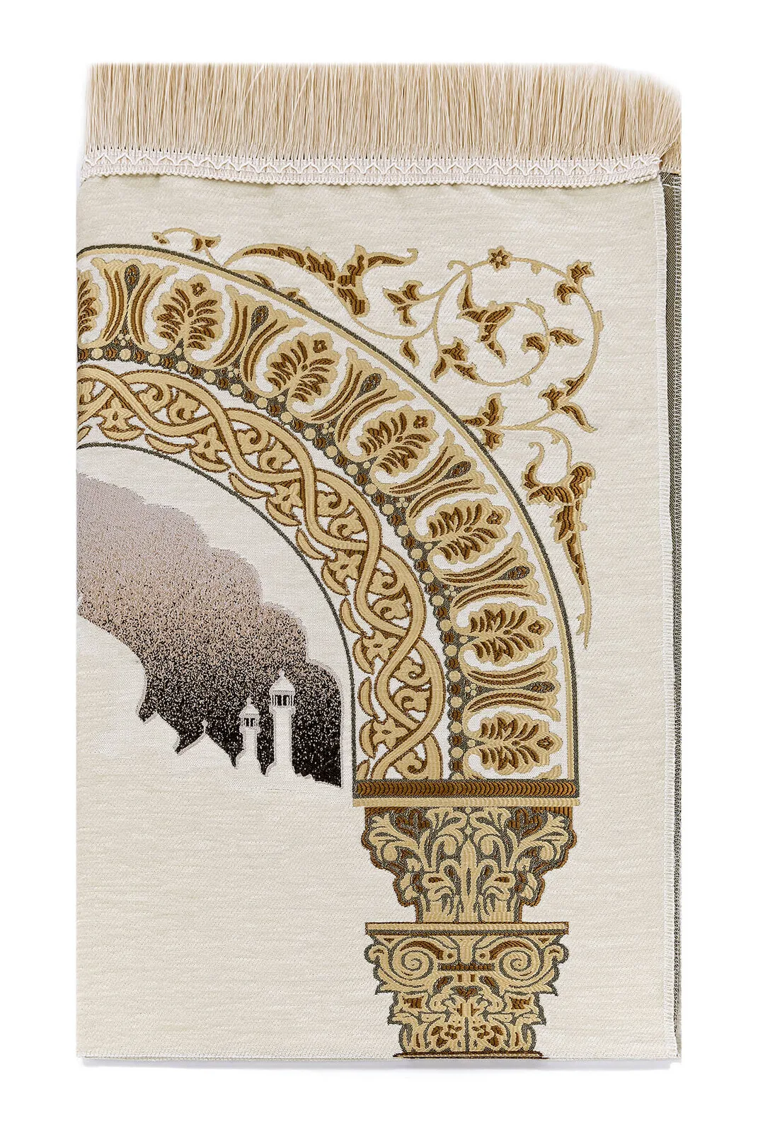 Taj Mahal Patterned Chenille Prayer Rug Cream Muslim Islam Sheet Prayer Mat Holy Quraan Islamic Mats