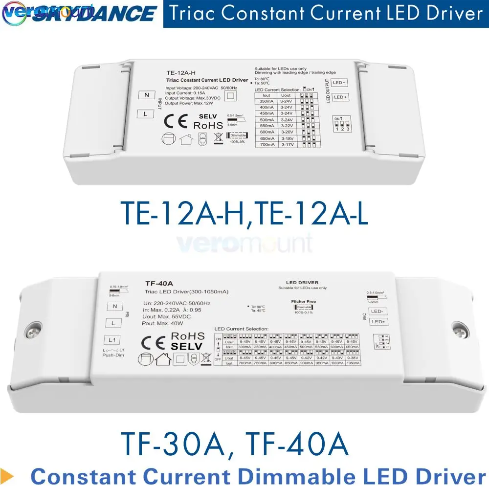 Skydance 12W 100-450mA 350-700mA 30W 150-900mA 40W 300-1050mA Constant Current Dimmable Led Triac Dimming Driver 200-240V Input