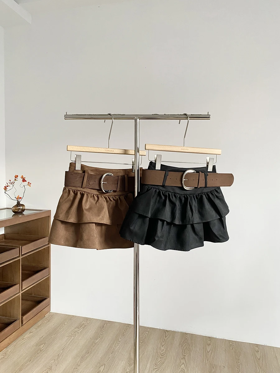 Fashionable Khaki Suede Short Skirt Women's Autumn 2025 New Korean Style High Waist Anti-Light Commute Cake Skirt