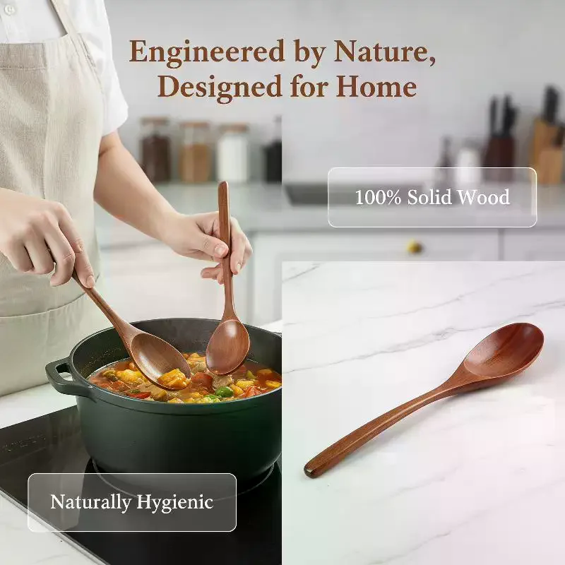 Wooden Spoon Soup Spoon And Fork Tableware Natural Ellipse Ladle Spoon Set Eco Friendly Products Spoons For Cooking