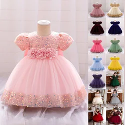 Baby Girl Baptism Newborn Photography Clothing Sequin Bow Pink Toddler Summer Dress Kids Christening Children Princess Ball Gown