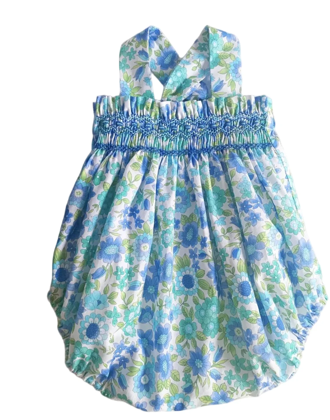 

0-6Y Baby Girl Summer Blue Smocked Handmade Turkish Vintage Princess Dress for Birthday Holiday Easter Photography Eid A27