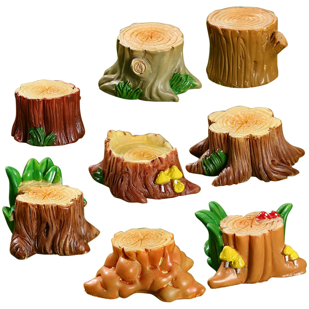 

8pcs Resin Tree Stump Decor Miniature Landscape Ornament For Garden Terrarium Fairy Home Desktop Micro Stump Bonsai Bedroom