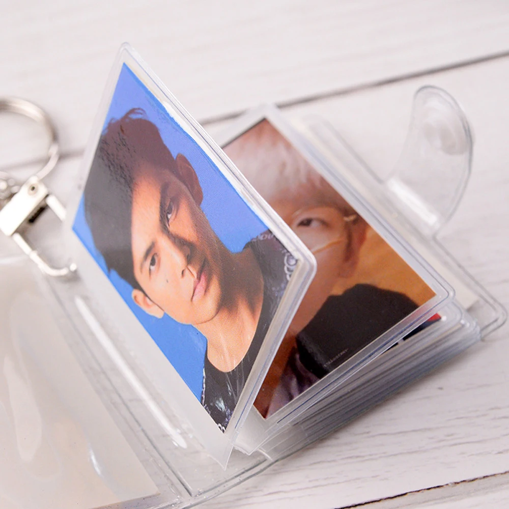 Jelly Color Transparent 16 Pockets 1 Inch Card Stock Photos Holder Keychain Binders Albums Photo Card Holder Mini Photo Album