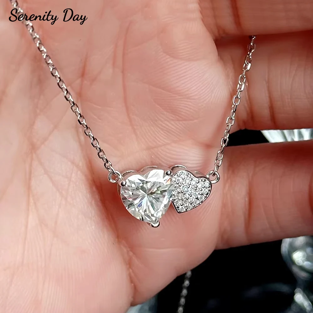 Serenity 2ct Volledige Moissanite Ketting Voor Vrouwen Sprankelende D Kleur Hart Cut Hanger Ketting S925 Sterling Zilveren Ketting Sieraden