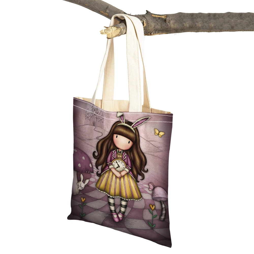 Casual Fairy Tale Lady Handbag Tote Lovely Prince Child Shopping Bags Cute Cartoon Girl Double Print Reusable Canvas Shopper Bag