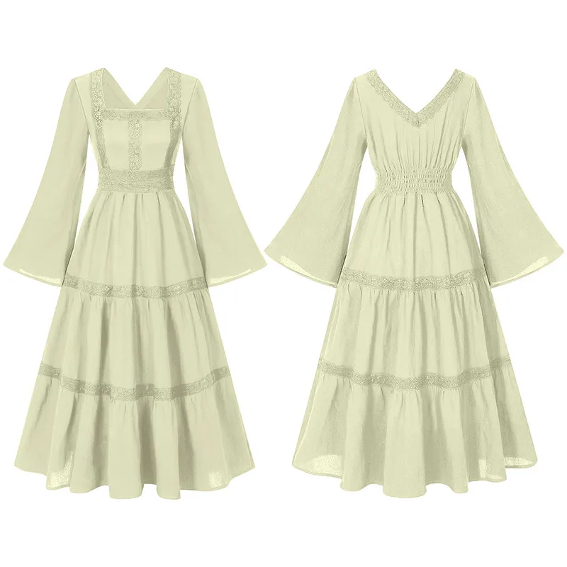 Vestido Medieval Renacentista con Cuello Cuad para Mujer, Disfraz de loween, Vestido Largo, Atuendo Vintage para Dama,...