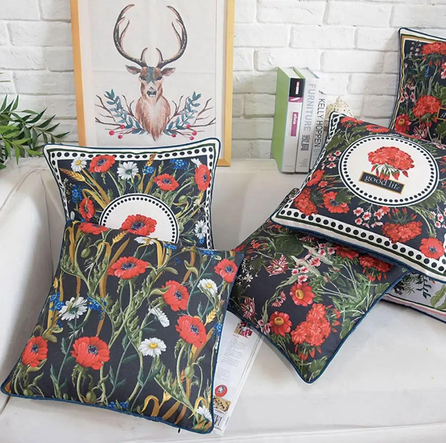 Free Shipping!!Vintage pastoral flower green red square throw pillow/almofadas case 45 53,trend retro cushion cover home decore