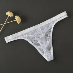 New Mens Sexy Lace Low-Rise See-Through Lure Briefs Underpants Thin Briefs Embroidered Breathable Erotic Solid Men T-back