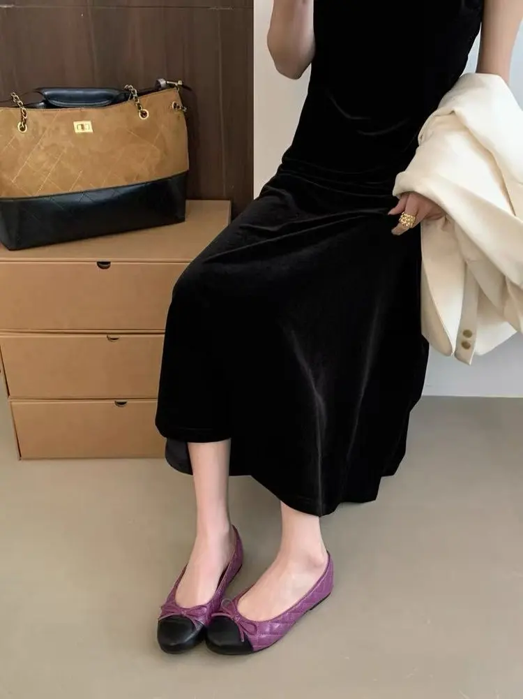 Zweifarbige Damen-Loafer mit Schleife und flachem Absatz, zum Hineinschlüpfen, runde Zehenpartie, bequeme Vintage-Schuhe für Büro, Alltag, Party – Detail 17