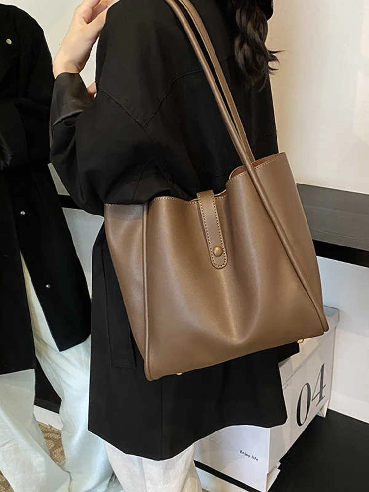 أزياء بسيطة سعة كبيرة المرأة حقيبة كتف الاتجاه الملمس بو الجلود ركاب مركب أكياس الكلاسيكية الرجعية الصلبة حمل حزمة #1