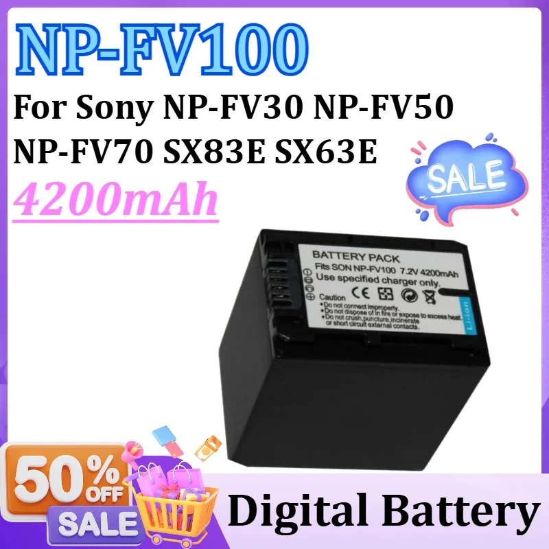 SWZY 4200mAh NP FV100 NP-FV100 FV100 Batteries + Charger for Sony NP-FV30 NP-FV50 NP-FV70 SX83E SX63E FDR-AX100E AX100E
