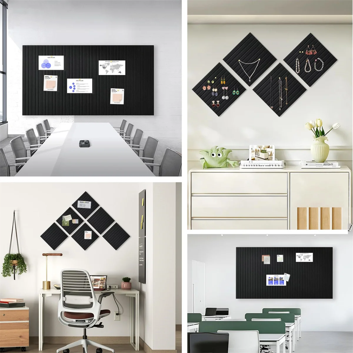 6pcs Large Black Cork Board Office Wall Paneling Felt Bulletin Slat Tile for Organizing And Displaying